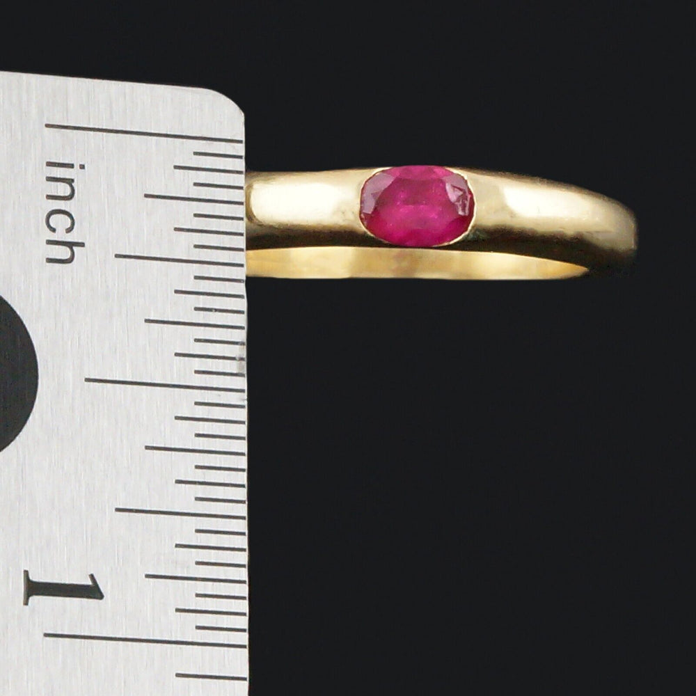 Vintage Solid 18K Yellow Gold, Demi Bezel .40 Ct. Oval Ruby Estate Ring, olde Towne Jewelers, Santa Rosa CA.