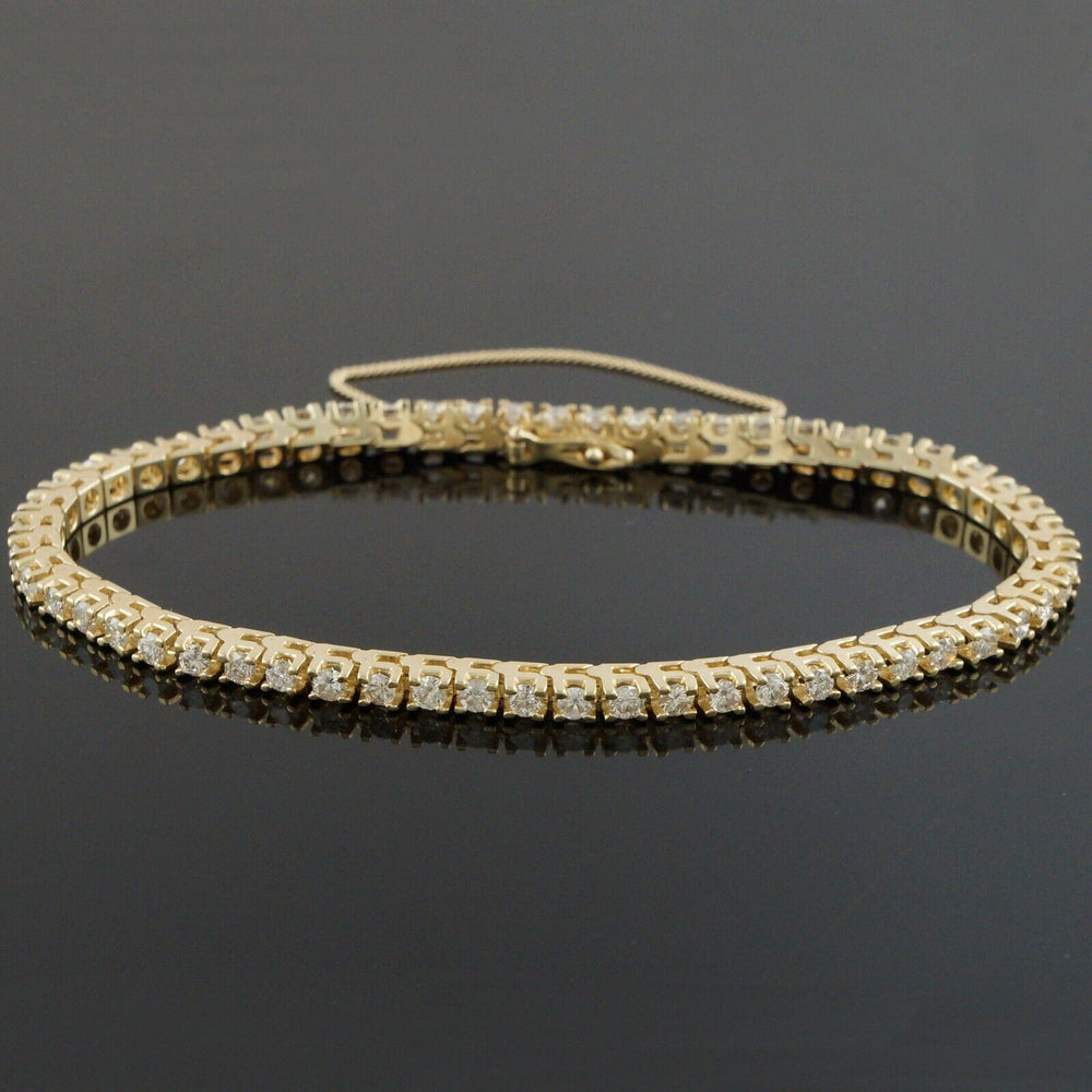 Solid 14K Yellow Gold & 3.40 CTW Diamond Link 7.25" Estate Tennis Line Bracelet