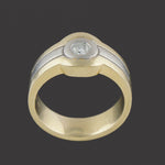 Heavy Wide Two Tone Solid 18K Gold Bezel Set Solitaire Diamond Man's Cigar Band, Olde Towne Jewelers, Santa Rosa CA.