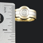 Heavy Wide Two Tone Solid 18K Gold Bezel Set Solitaire Diamond Man's Cigar Band, Olde Towne Jewelers, Santa Rosa CA.