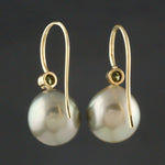 Solid 18K Gold, Pistachio Tahitian Pearl & Green Tourmaline Drop Dangle Earrings, Olde Towne Jewelers, Santa Rosa CA.