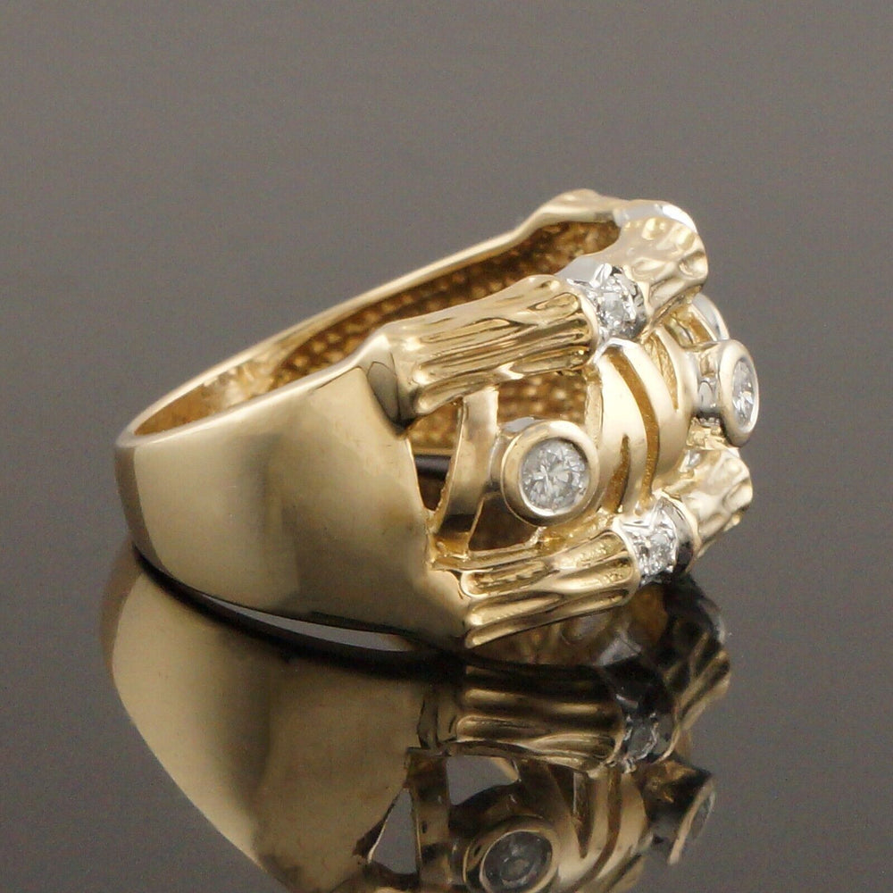 Modernist Solid 18K Yellow Gold Filigree, .22 CTW Diamond Cigar Band Estate Ring