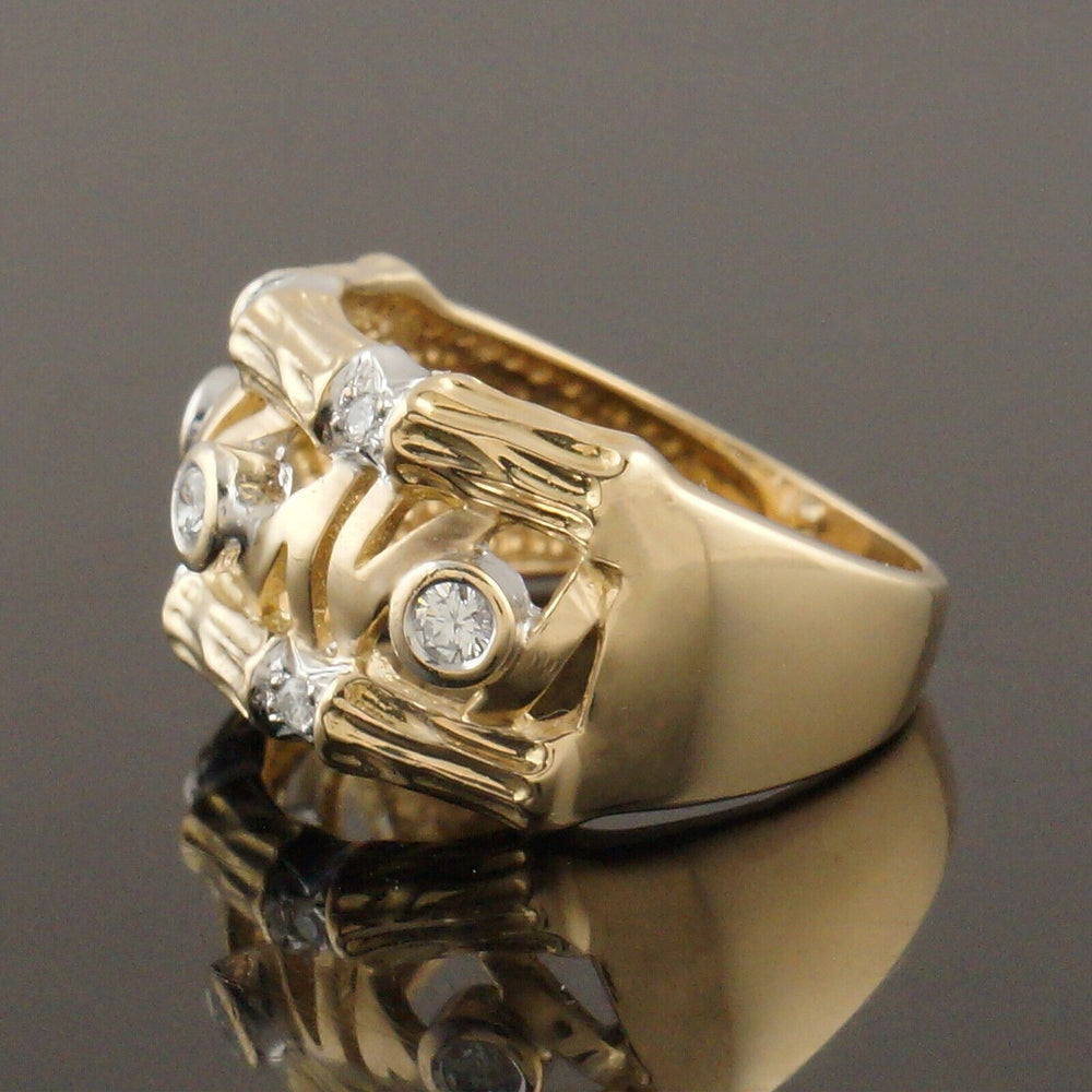 Modernist Solid 18K Yellow Gold Filigree, .22 CTW Diamond Cigar Band Estate Ring, Olde Towne Jewelers, Santa Rosa CA.