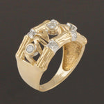 Modernist Solid 18K Yellow Gold Filigree, .22 CTW Diamond Cigar Band Estate Ring, Olde Towne Jewelers, Santa Rosa CA.