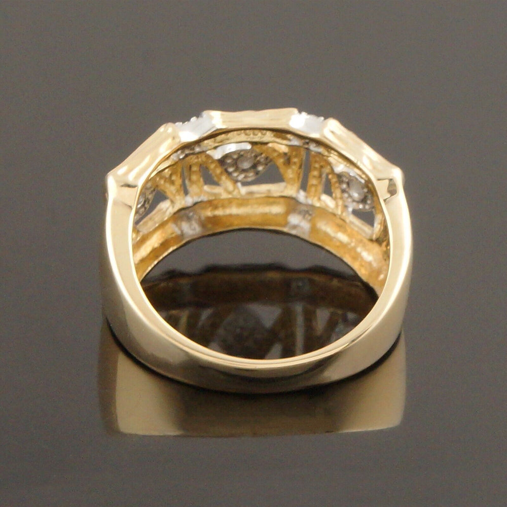 Modernist Solid 18K Yellow Gold Filigree, .22 CTW Diamond Cigar Band Estate Ring, Olde Towne Jewelers, Santa Rosa CA.