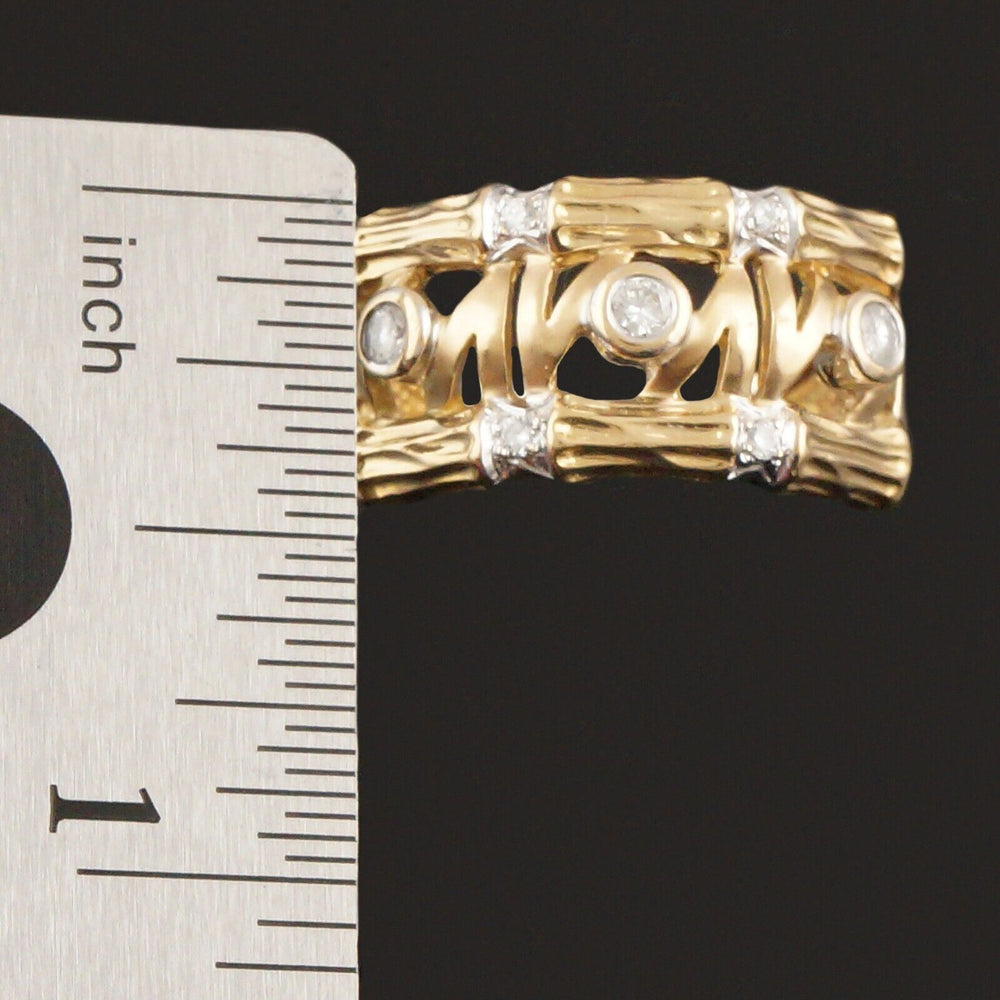 Modernist Solid 18K Yellow Gold Filigree, .22 CTW Diamond Cigar Band Estate Ring, Olde Towne Jewelers, Santa Rosa CA.