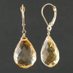 Solid 14K Yellow Gold & Briolette Cut Tear Drop Citrine Drop Dangle Earrings, Olde Towne Jewelers, Santa Rosa CA.