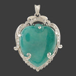 Vintage Solid 14K White Gold, Green Jade & Diamond Accent Heart Estate Pendant, Olde Towne Jewelers, Santa Rosa CA.