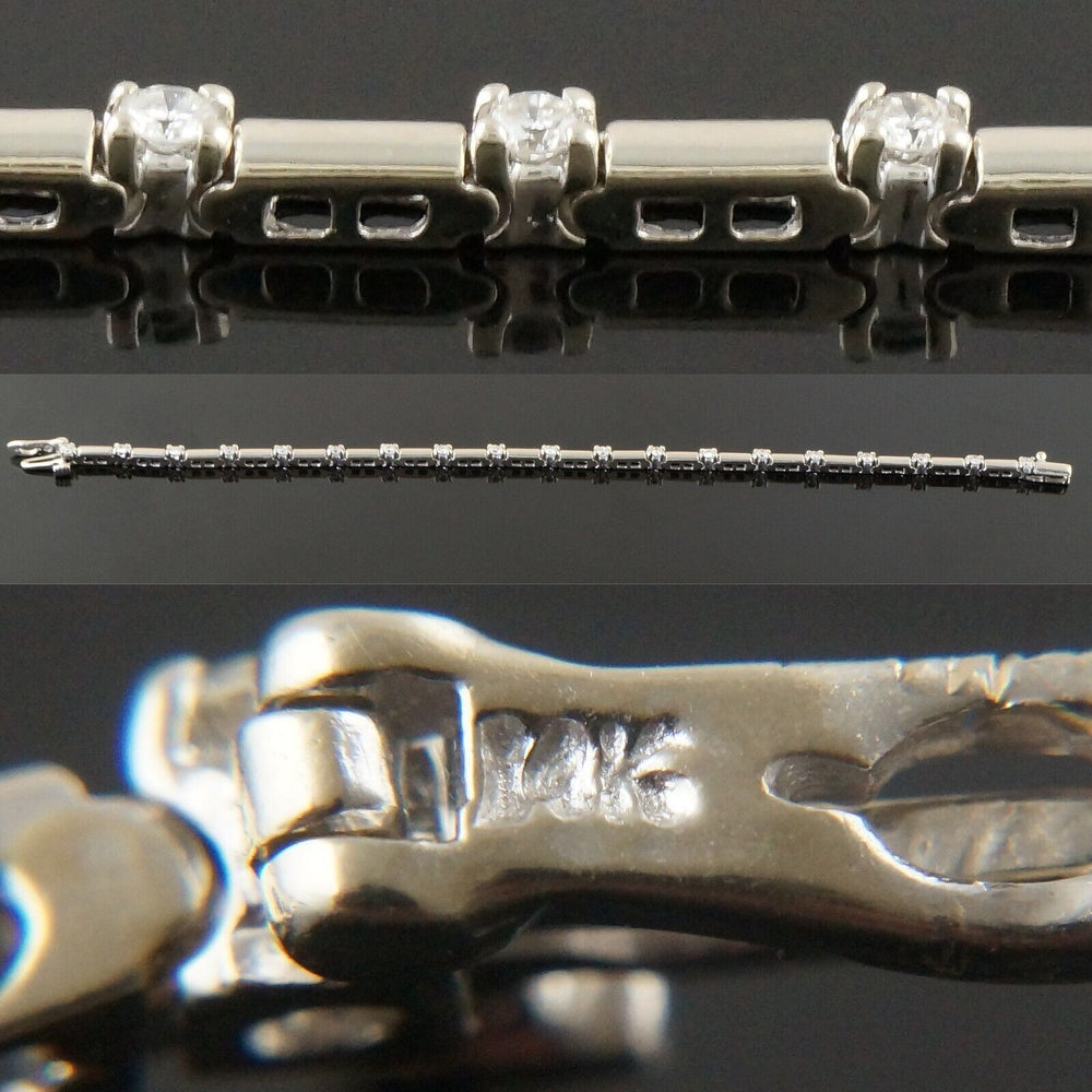 Solid 14K White Gold & .95 CTW Diamond Bar Link 7" Estate Tennis Bracelet, Olde Towne Jewelers, Santa Rosa CA.