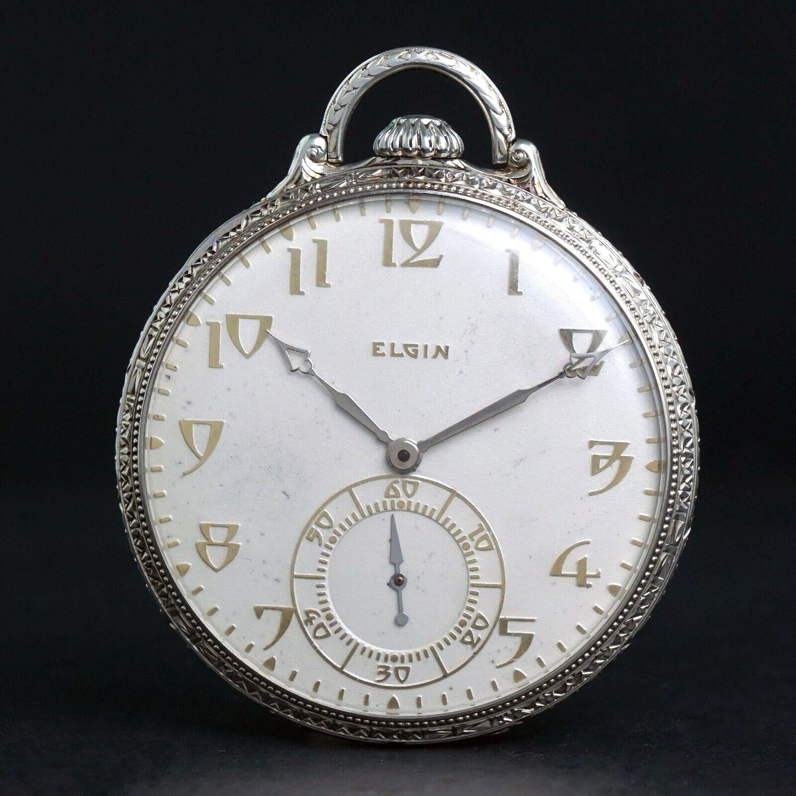 Stunning 1925 Elgin Corsican 14K White Gold 12S 21J Pocket Watch