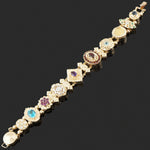 Solid 14K Yellow Gold Multi Color Gemstone Victorian Revival Slide Bracelet, Olde Towne Jewelers, Santa Rosa CA.