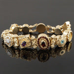 Solid 14K Yellow Gold Multi Color Gemstone Victorian Revival Slide Bracelet, Olde Towne Jewelers, Santa Rosa CA.