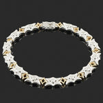 Two Tone Solid 14K Gold Milgrain & .39 CTW Diamond Link 7" Estate Bracelet, Olde Towne Jewelers, Santa Rosa CA.