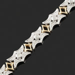 Two Tone Solid 14K Gold Milgrain & .39 CTW Diamond Link 7" Estate Bracelet, Olde Towne Jewelers, Santa Rosa CA.