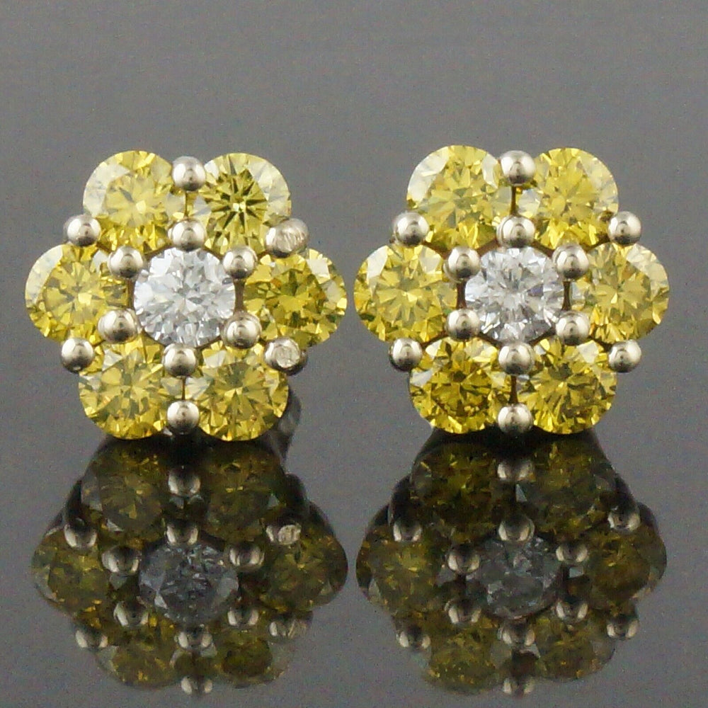 Solid 14K Gold .72 CTW Irradiated Vivid Yellow & White Diamond Stud Earrings