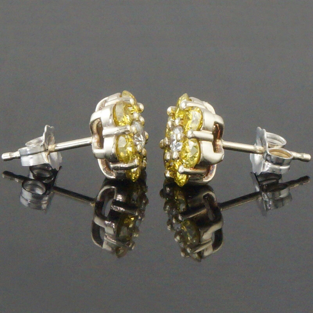 Solid 14K Gold .72 CTW Irradiated Vivid Yellow & White Diamond Stud Earrings, Olde Towne Jewelers Santa Rosa CA.