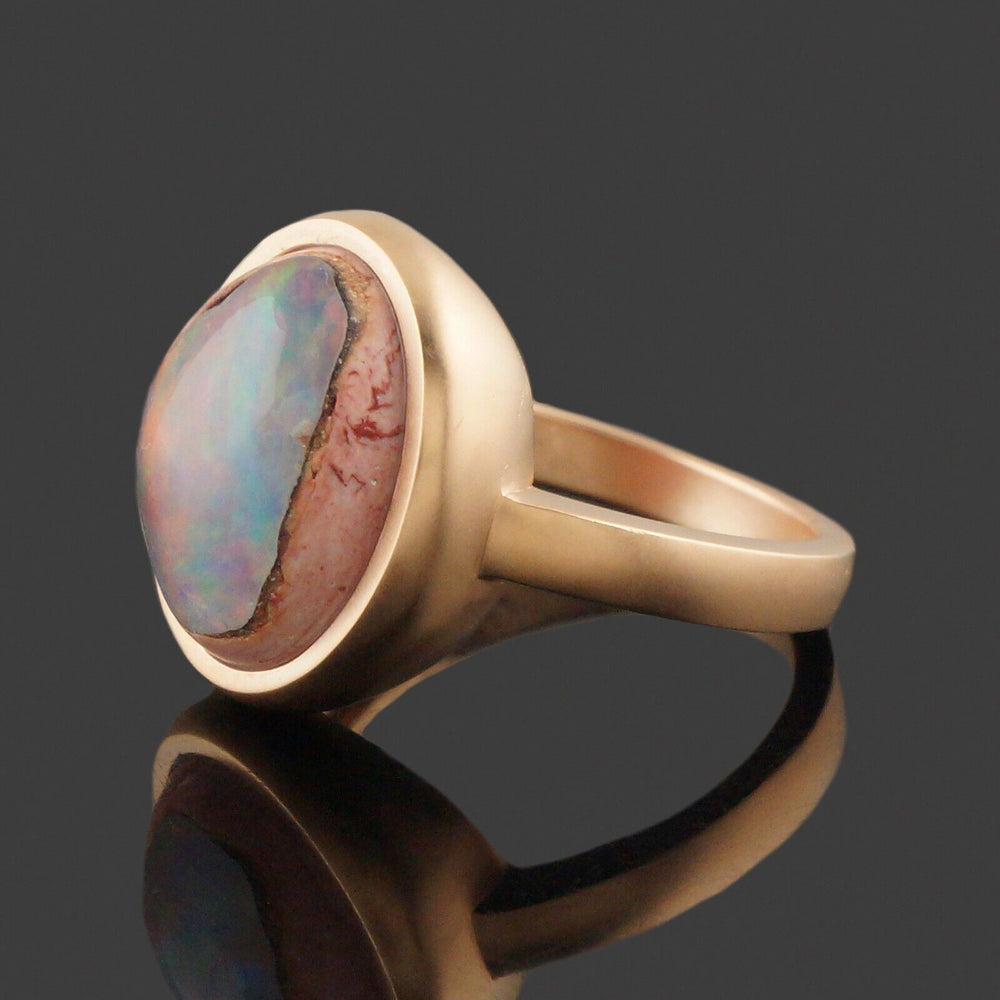 Choy Solid 18K Rose Gold & Bezel Set Boulder Opal Cabochon Estate Ring, Olde Towne Jewelers