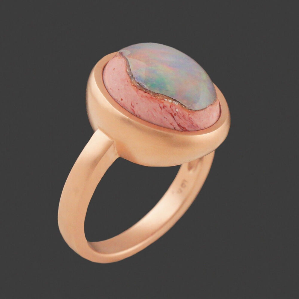 Choy Solid 18K Rose Gold & Bezel Set Boulder Opal Cabochon Estate Ring, Olde Towne Jewelers