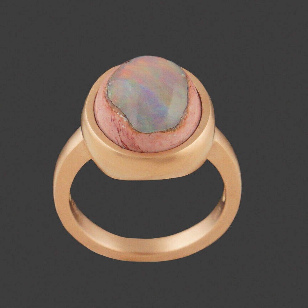 Choy Solid 18K Rose Gold & Bezel Set Boulder Opal Cabochon Estate Ring, Olde Towne Jewelers