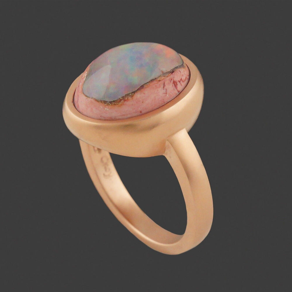 Choy Solid 18K Rose Gold & Bezel Set Boulder Opal Cabochon Estate Ring, Olde Towne Jewelers