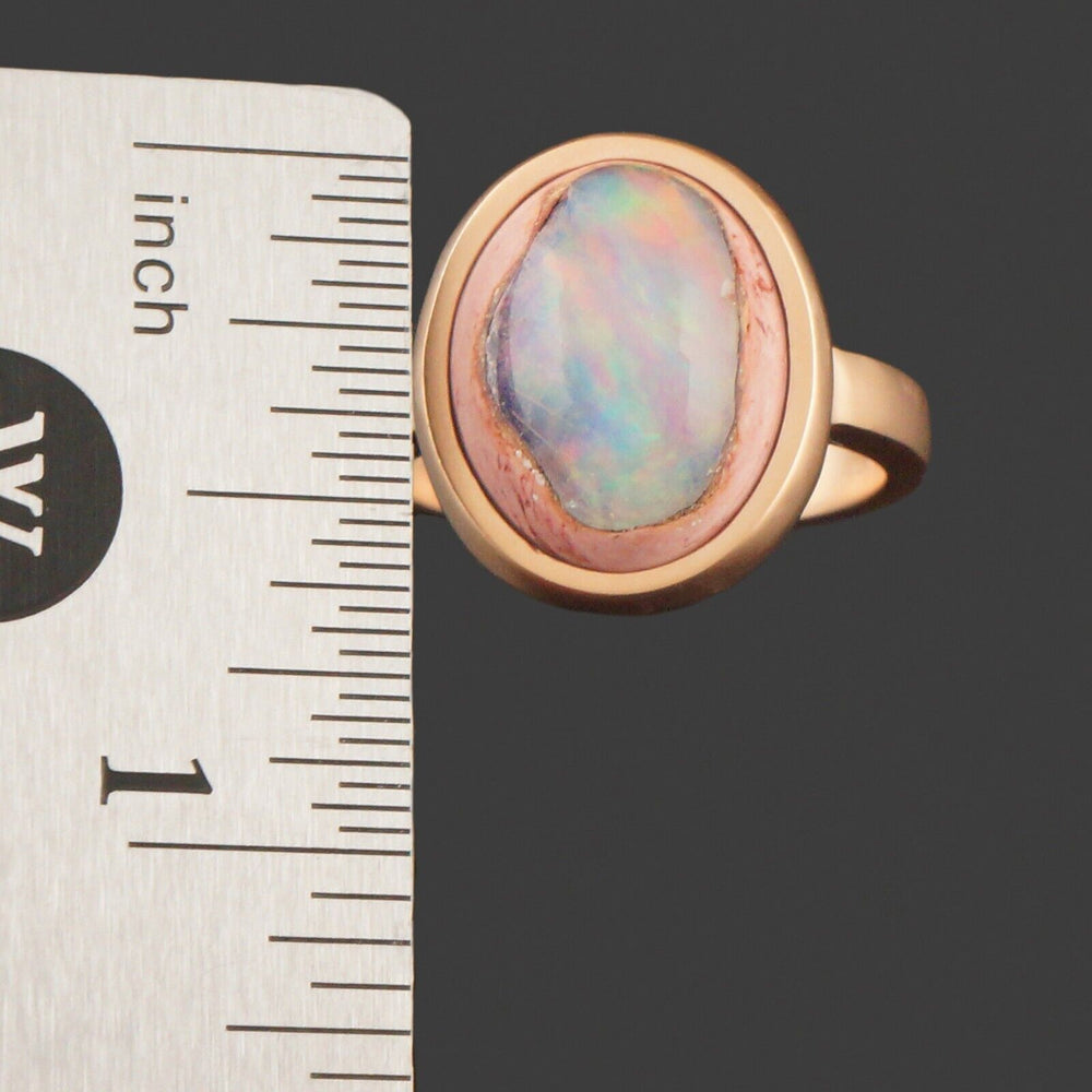 Choy Solid 18K Rose Gold & Bezel Set Boulder Opal Cabochon Estate Ring, Olde Towne Jewelers