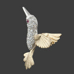 Engraved Two Tone Solid 14K Gold Diamond & Ruby Eye Hummingbird Pin, Brooch, Olde Towne Jewelers, Santa Rosa CA.
