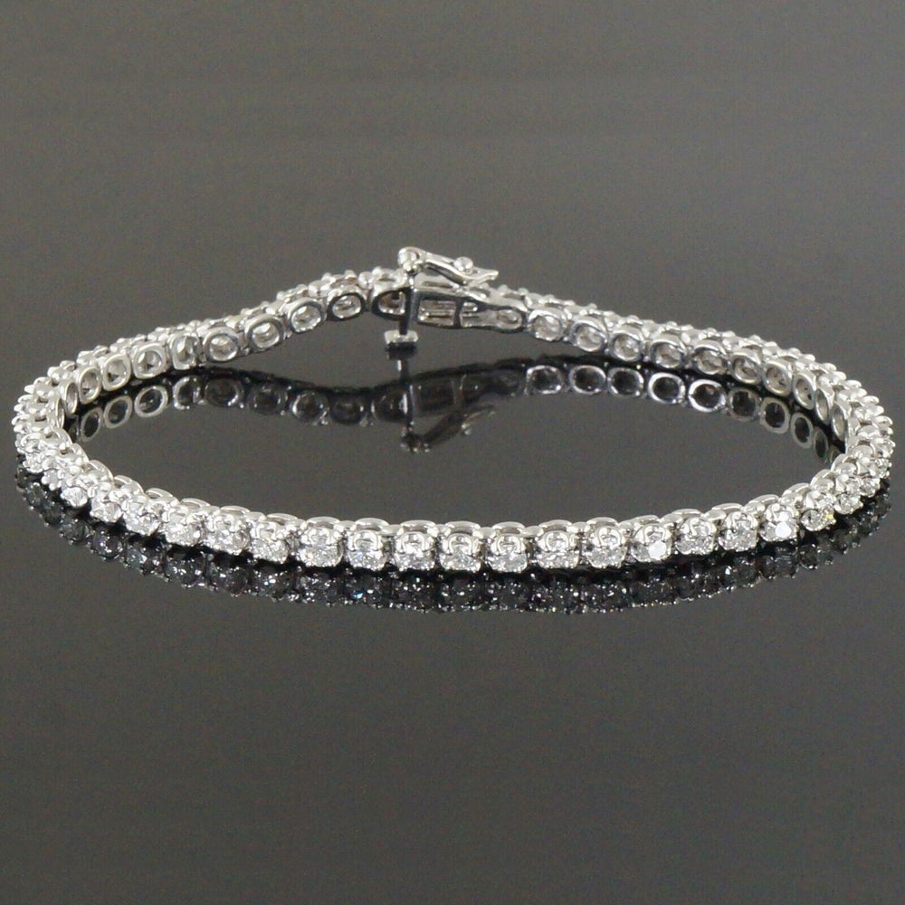 Elegant Solid 18K White Gold & 3.43 CTW Diamond Line 7" Estate Tennis Bracelet