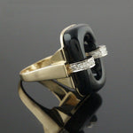 Modernist Two Tone Solid 14K Gold, Open Oval Onyx & Diamond Estate Cocktail Ring, Olde Towne Jewelers, Santa Rosa CA.