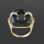 Modernist Two Tone Solid 14K Gold, Open Oval Onyx & Diamond Estate Cocktail Ring, Olde Towne Jewelers, Santa Rosa CA.