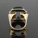 Modernist Two Tone Solid 14K Gold, Open Oval Onyx & Diamond Estate Cocktail Ring, Olde Towne Jewelers, Santa Rosa CA.