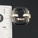Modernist Two Tone Solid 14K Gold, Open Oval Onyx & Diamond Estate Cocktail Ring, Olde Towne Jewelers, Santa Rosa CA.