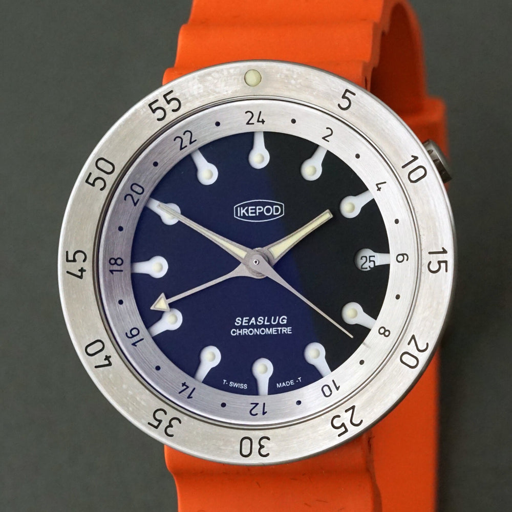Stunning Ikepod Seaslug GMT Stainless Steel Mans Watch UNWORN LNIB Box & Papers, Olde Towne Jewelers, Santa Rosa CA.