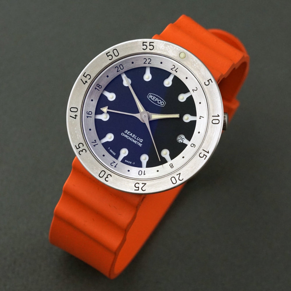 Stunning Ikepod Seaslug GMT Stainless Steel Mans Watch UNWORN LNIB Box & Papers, Olde Towne Jewelers, Santa Rosa CA.