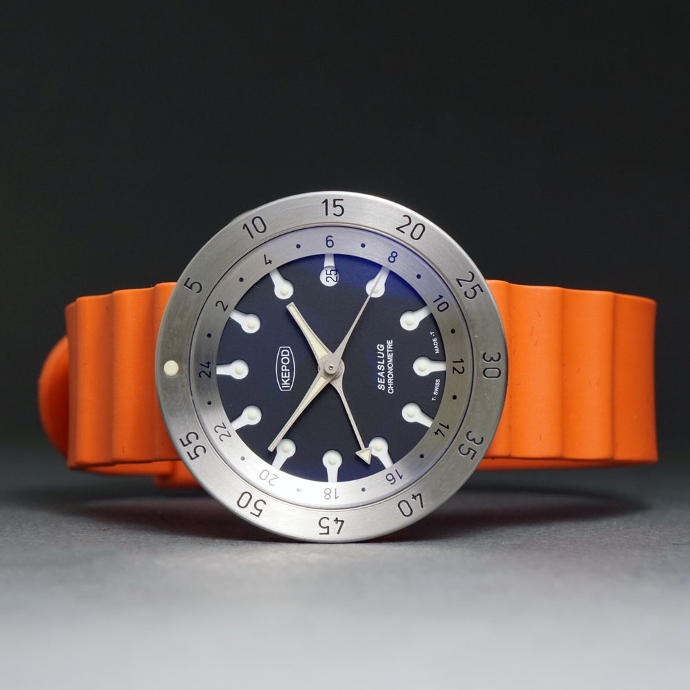 Stunning Ikepod Seaslug GMT Stainless Steel Mans Watch UNWORN LNIB Box & Papers, Olde Towne Jewelers, Santa Rosa CA.