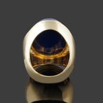 Heavy Solid 14K Yellow Gold Oval Lapis Lazuli Cabochon & Diamond Cigar Dome Ring, Olde Towne Jewelers, Santa Rosa CA.