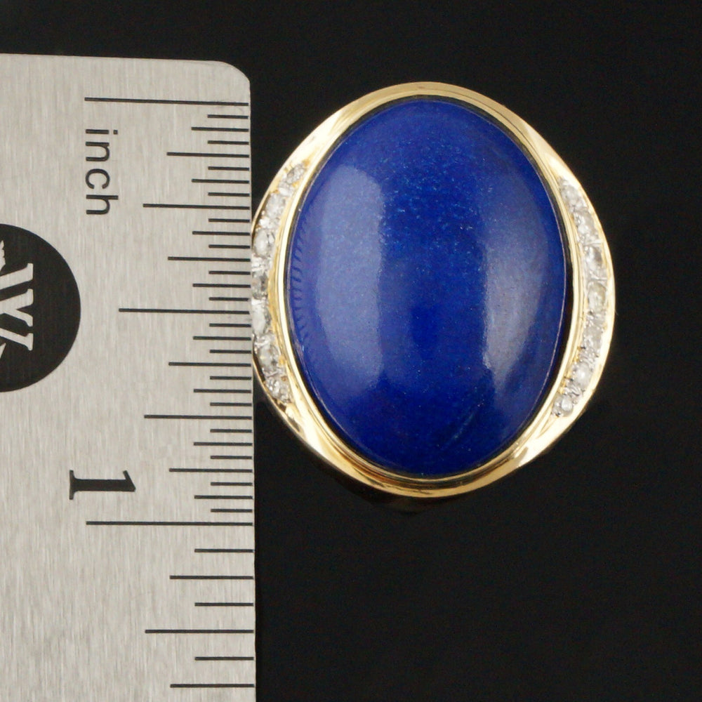 Heavy Solid 14K Yellow Gold Oval Lapis Lazuli Cabochon & Diamond Cigar Dome Ring, Olde Towne Jewelers, Santa Rosa CA.