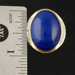 Heavy Solid 14K Yellow Gold Oval Lapis Lazuli Cabochon & Diamond Cigar Dome Ring, Olde Towne Jewelers, Santa Rosa CA.