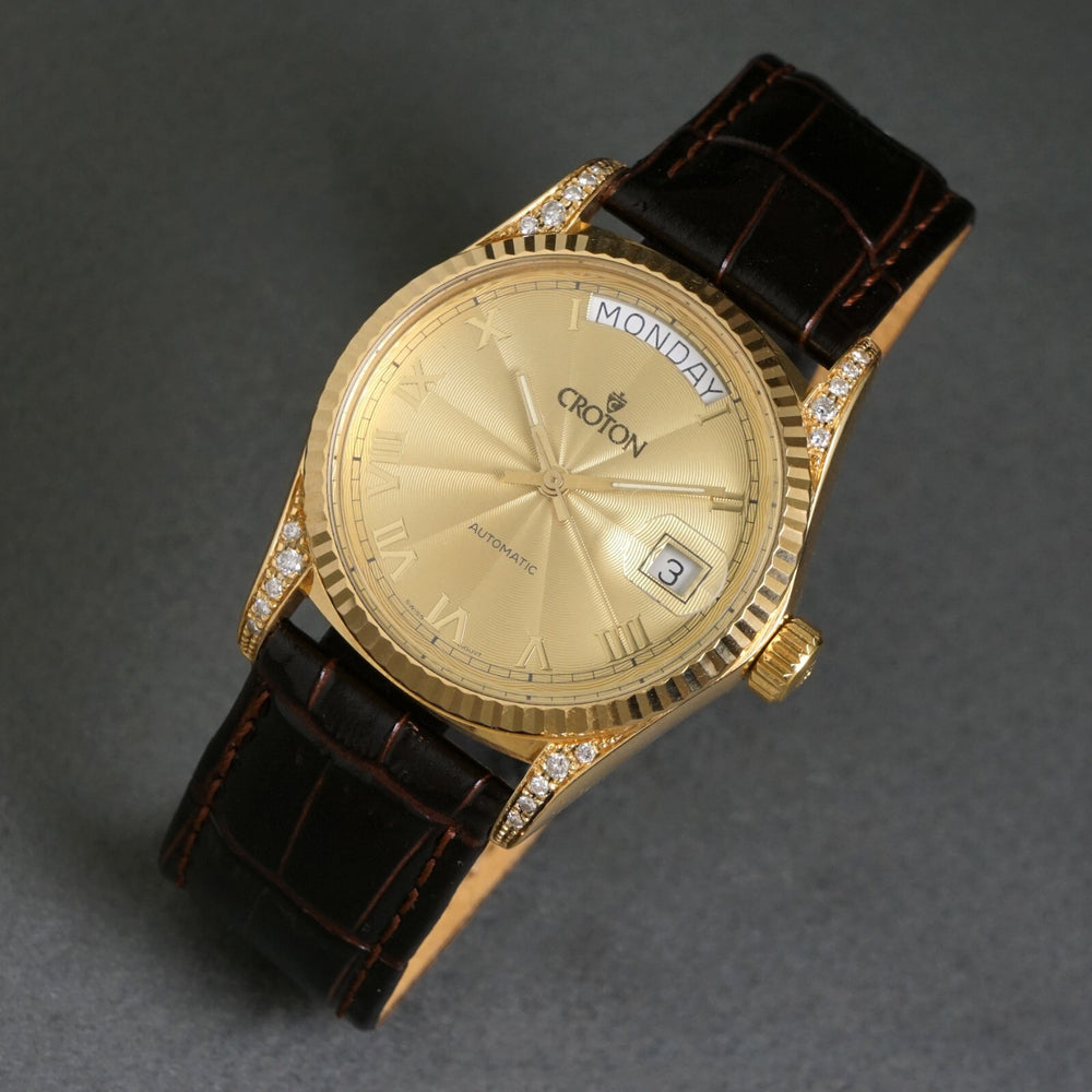 Stunning Croton Solid 18K Gold & Diamond Man's President Day Date Watch, Olde Towne Jewelers, Santa Rosa CA.