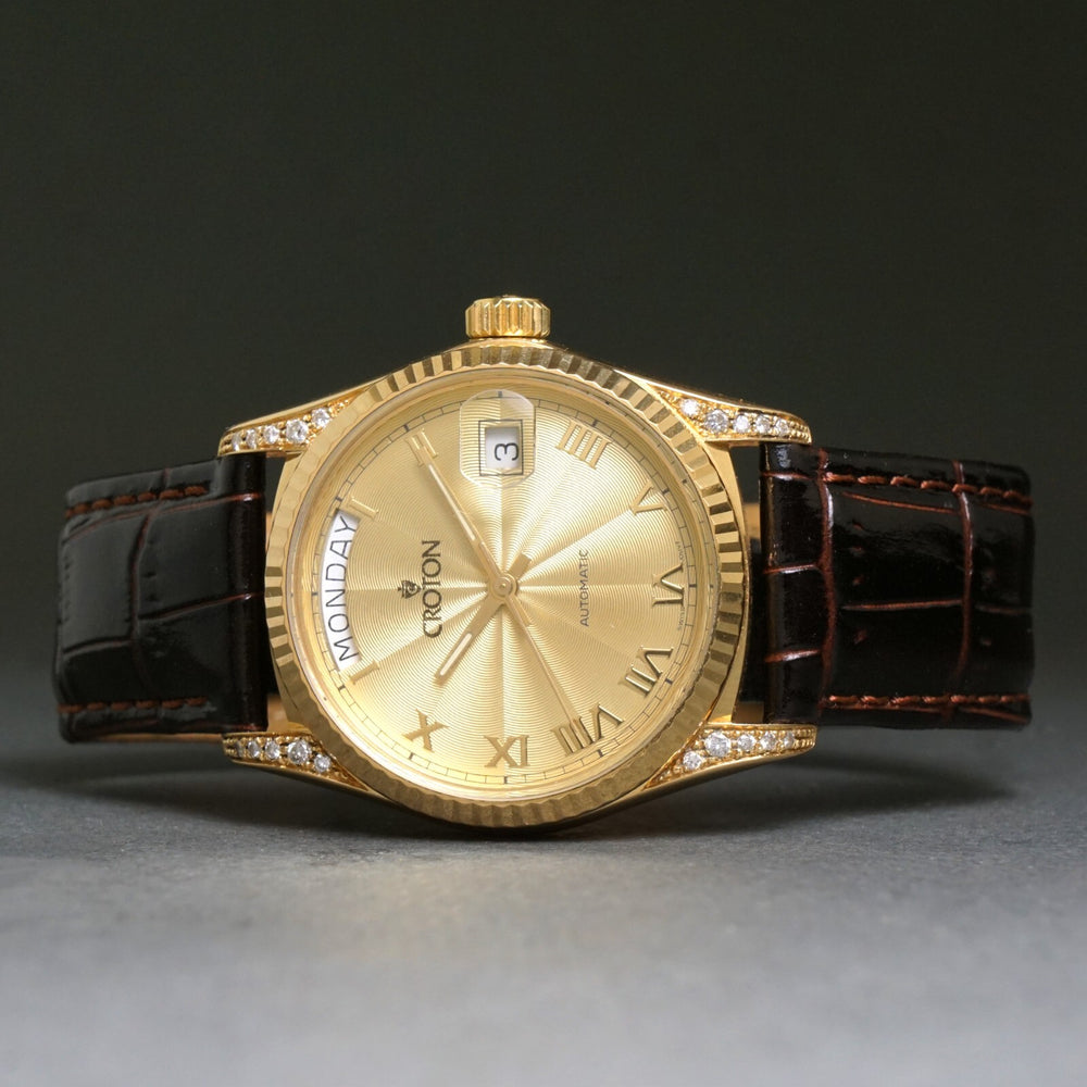 Stunning Croton Solid 18K Gold & Diamond Man's President Day Date Watch, Olde Towne Jewelers, Santa Rosa CA.