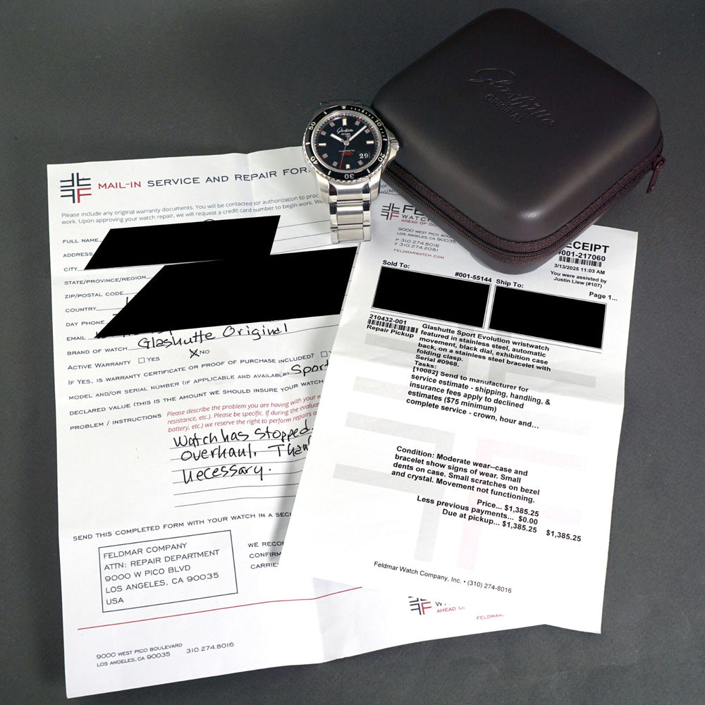 Stunning Glashutte Sport Evolution Stainless Steel Mans Watch, Factory Service, Olde Towne Jewelers, Santa Rosa CA.