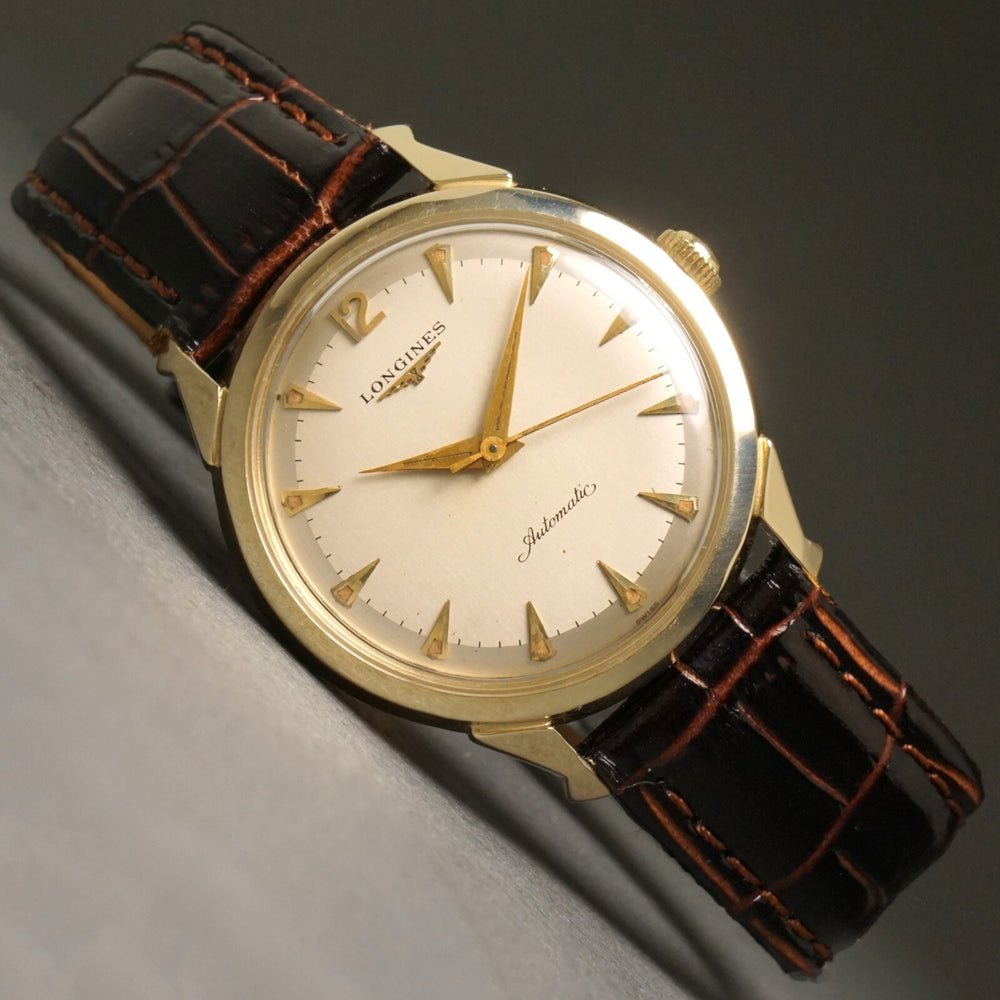 Stunning 1955 Longines Automatic Solid 14K Yellow Gold Fancy Lug Man's Watch