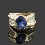 Modernist Solid 14K Yellow Gold, Tanzanite & Diamond Estate Ring