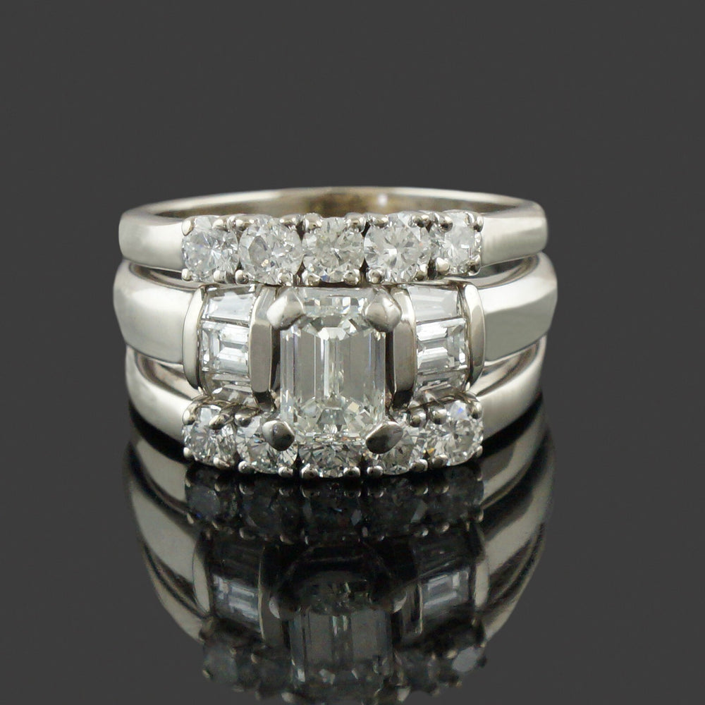 Solid 14K Gold Emerald Cut Diamond Engagement Ring Wedding Band Bridal Set