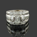 Solid 14K Gold Emerald Cut Diamond Engagement Ring Wedding Band Bridal Set