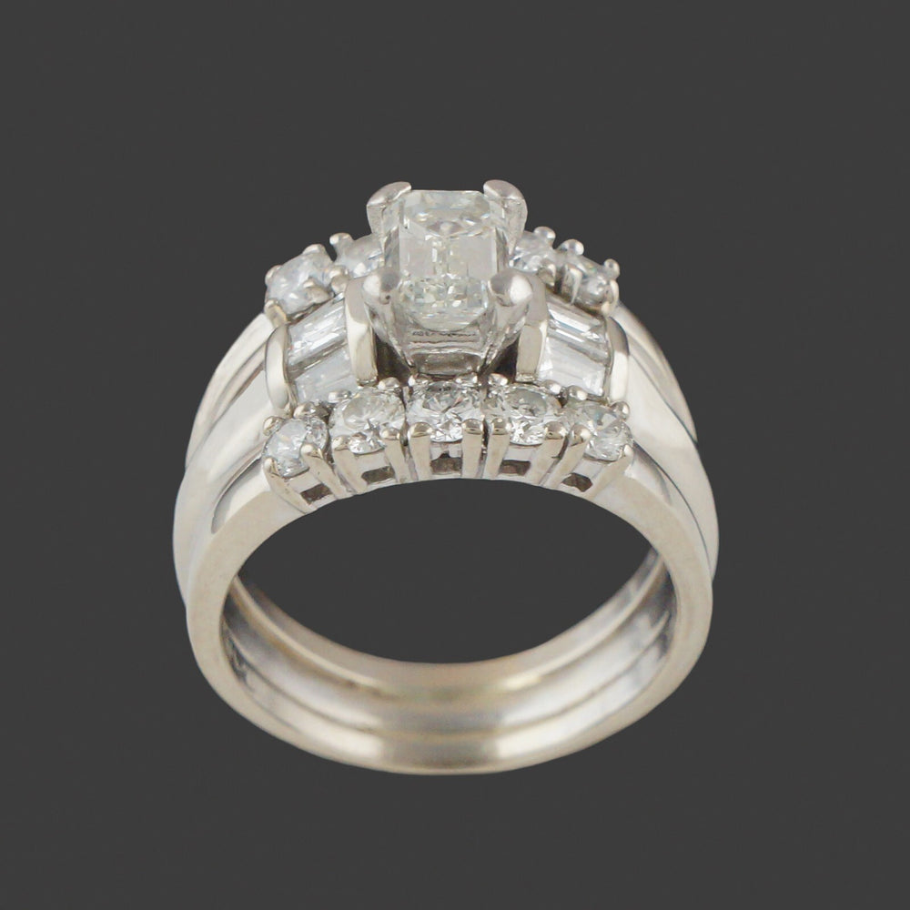 Solid 14K Gold Emerald Cut Diamond Engagement Ring Wedding Band Bridal Set, Olde Towne Jewelers, Santa Rosa CA