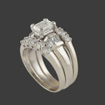 Solid 14K Gold Emerald Cut Diamond Engagement Ring Wedding Band Bridal Set, Olde Towne Jewelers, Santa Rosa CA
