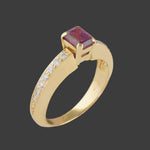Solid 18K Yellow Gold, Pink Sapphire & Pavé Diamond Tapered Estate Ring, Olde Towne Jewelers, Santa Rosa CA.