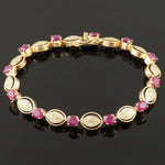 Solid 14K Yellow Gold Ruby & Diamond Set Floral Leaf Motif Link 7" Bracelet