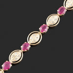 Solid 14K Yellow Gold Ruby & Diamond Set Floral Leaf Motif Link 7" Bracelet, Olde Towne Jewelers, Santa Rosa CA.