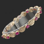 Solid 14K Yellow Gold Ruby & Diamond Set Floral Leaf Motif Link 7" Bracelet, Olde Towne Jewelers, Santa Rosa CA.